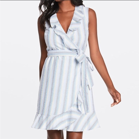 Draper James Dresses & Skirts - DRAPER JAMES Reba Seersucker Wrap Dress Striped Lined Sz 8